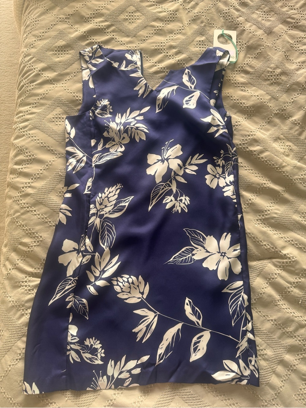 Tori Richard Mulberry Silk Navy Blue and White Floral Mini Dress